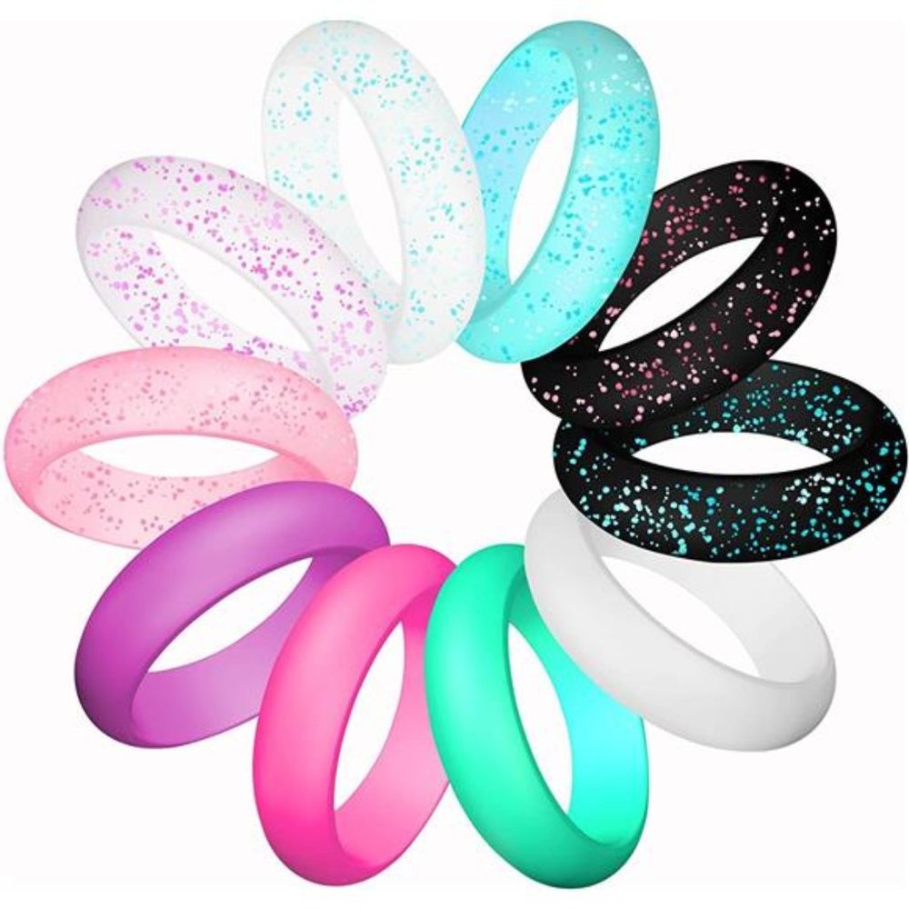 10-Pack Thin Stackable Silicone Wedding Rings for Women - Picture 6 of 7